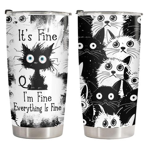 34HD funny black cat tumbler with lid for everyday coffee on the go.