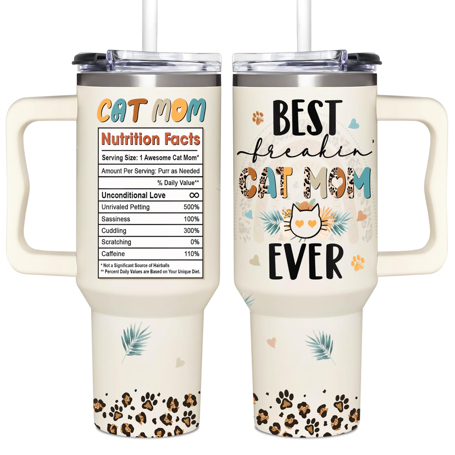 365FURY Cat Mom tumbler with handle for on-the-go drinks