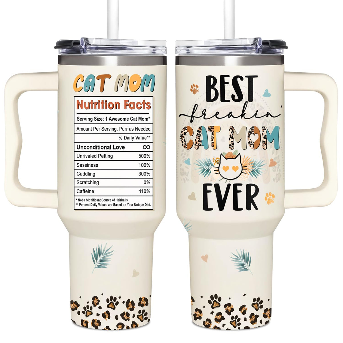 365FURY Cat Mom tumbler with handle for on-the-go drinks