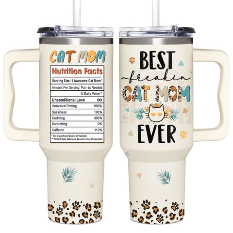 365FURY Cat Mom tumbler with handle for on-the-go drinks