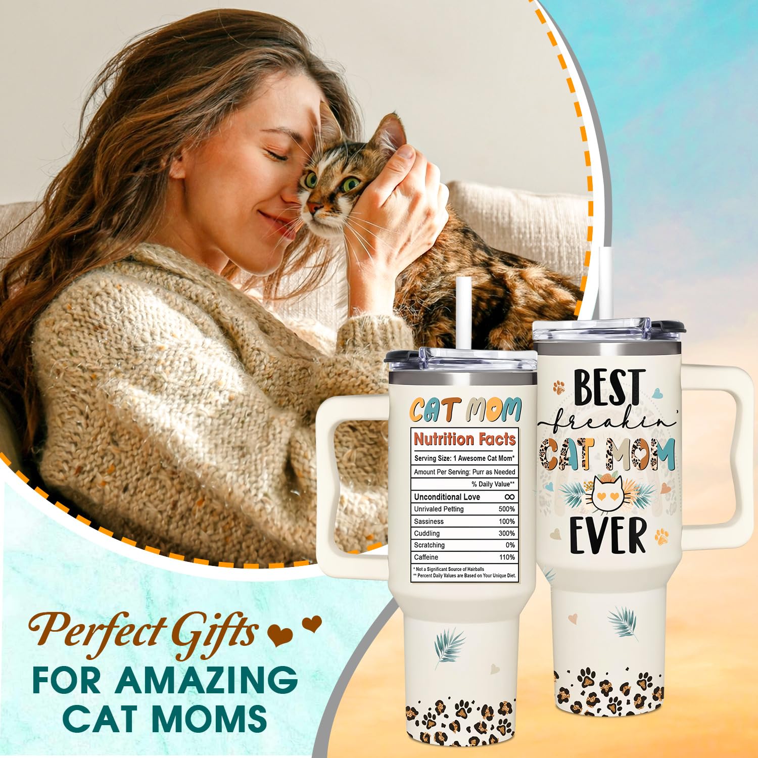 365FURY Cat Mom tumbler with straw for easy sipping
