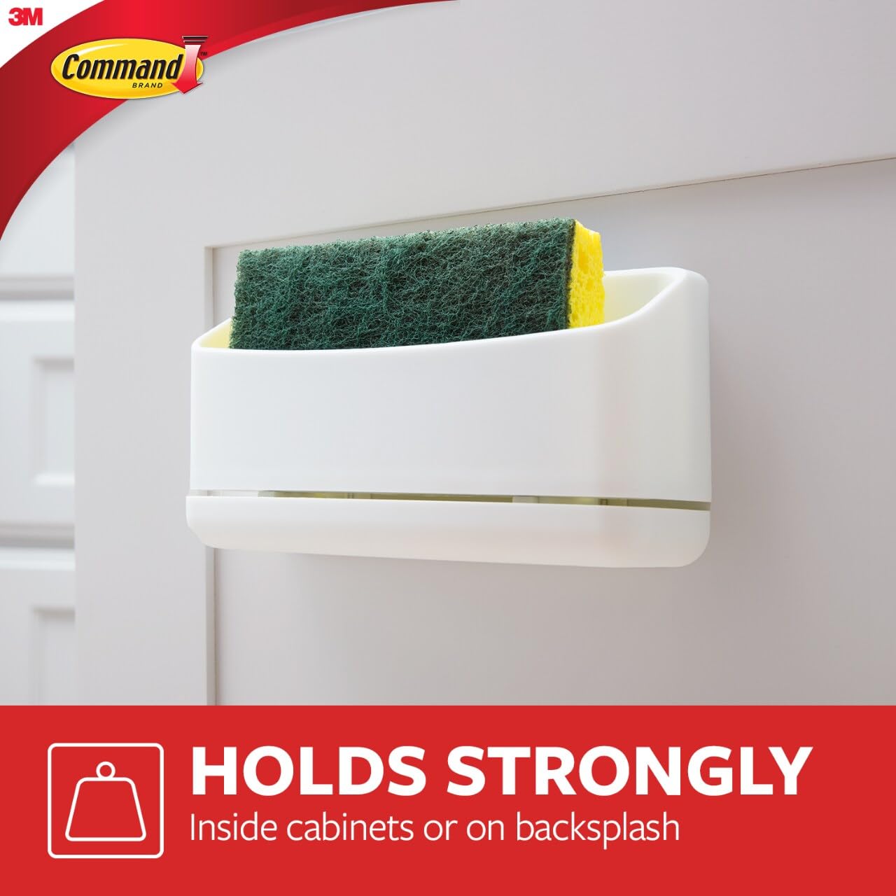 3M Command Under Sink Sponge Caddy installation shows damage-free setup without nails or screws.