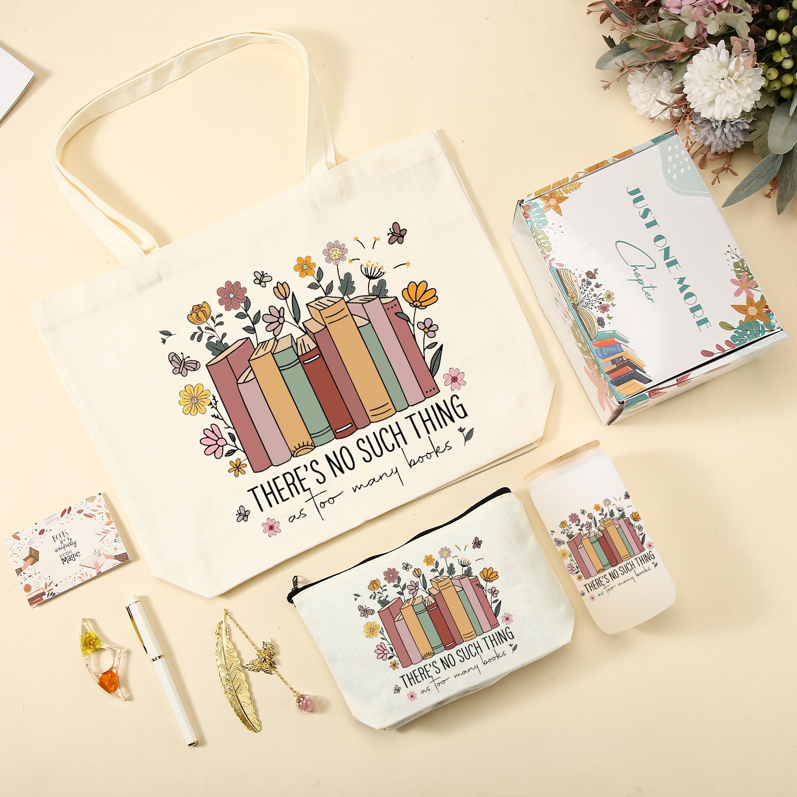 4MELLY 16oz book lovers glass cup: reusable beverage container with lid and straw.