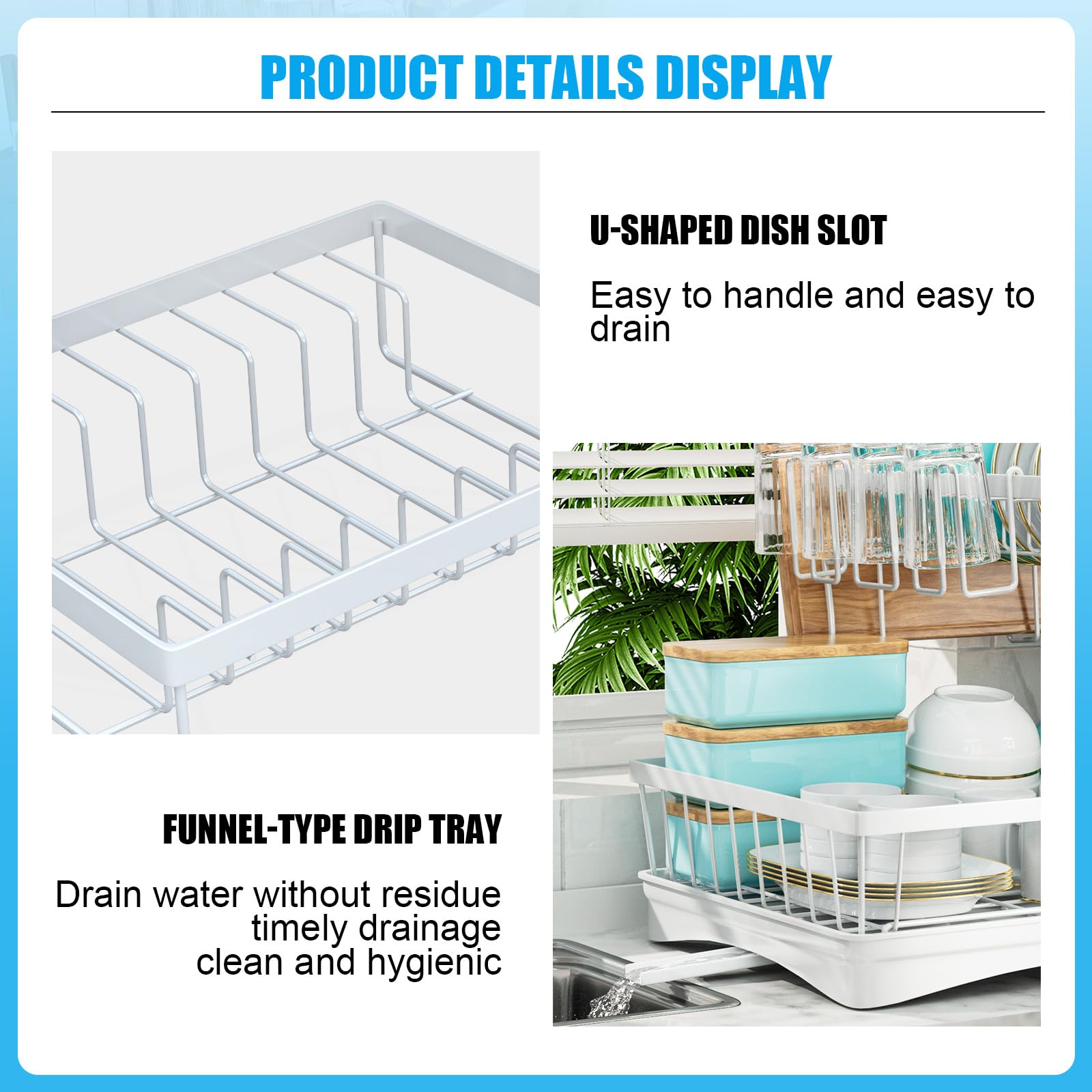 7 code dish drying rack with drainboard swivels to direct water into sink