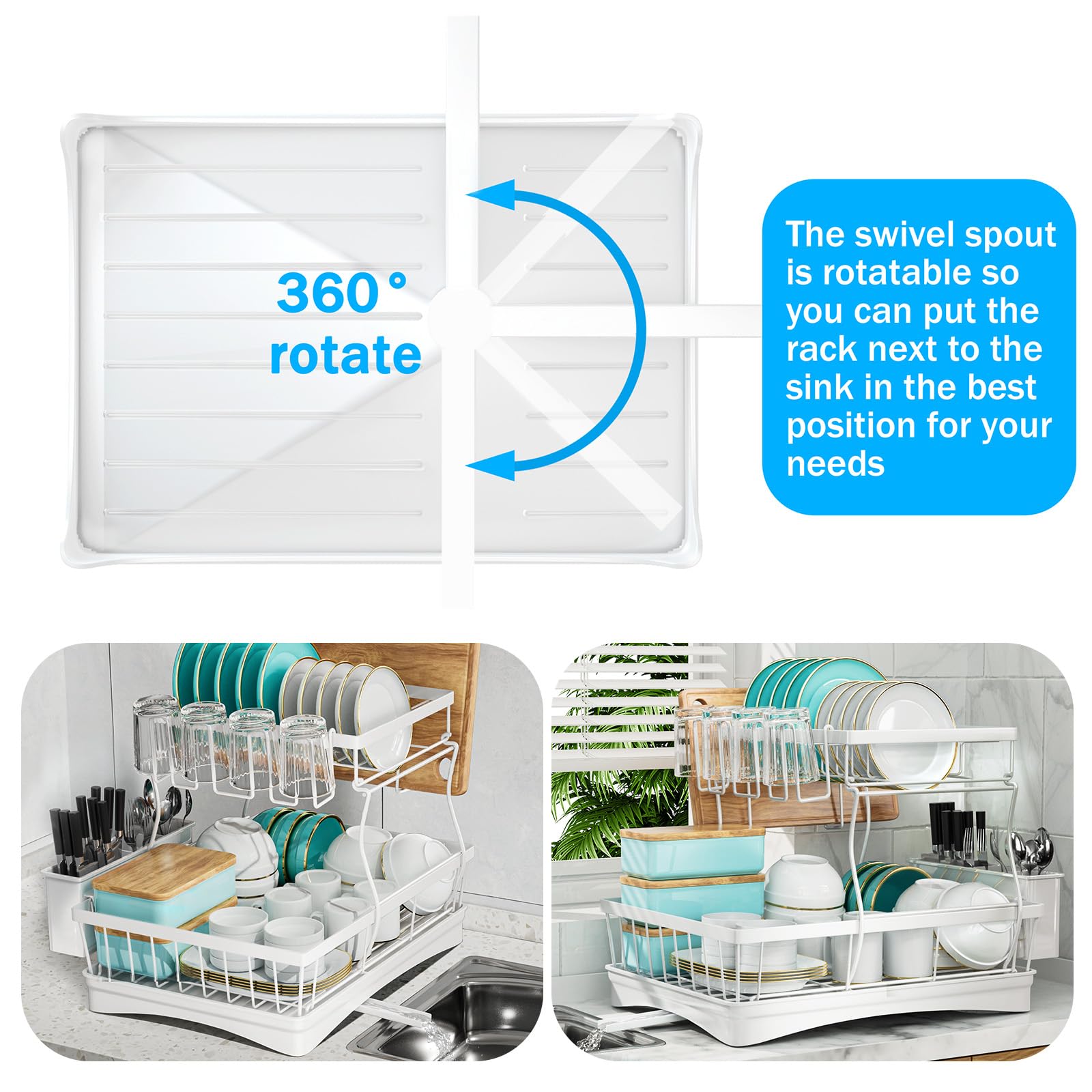 7 code 2-tier dish rack with utensil holder ensures tidy cookware organization