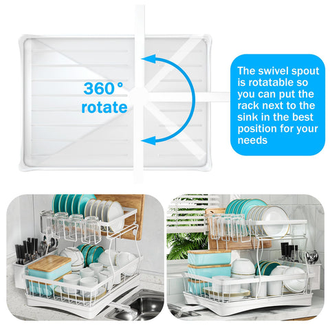 7 code 2-tier dish rack with utensil holder ensures tidy cookware organization