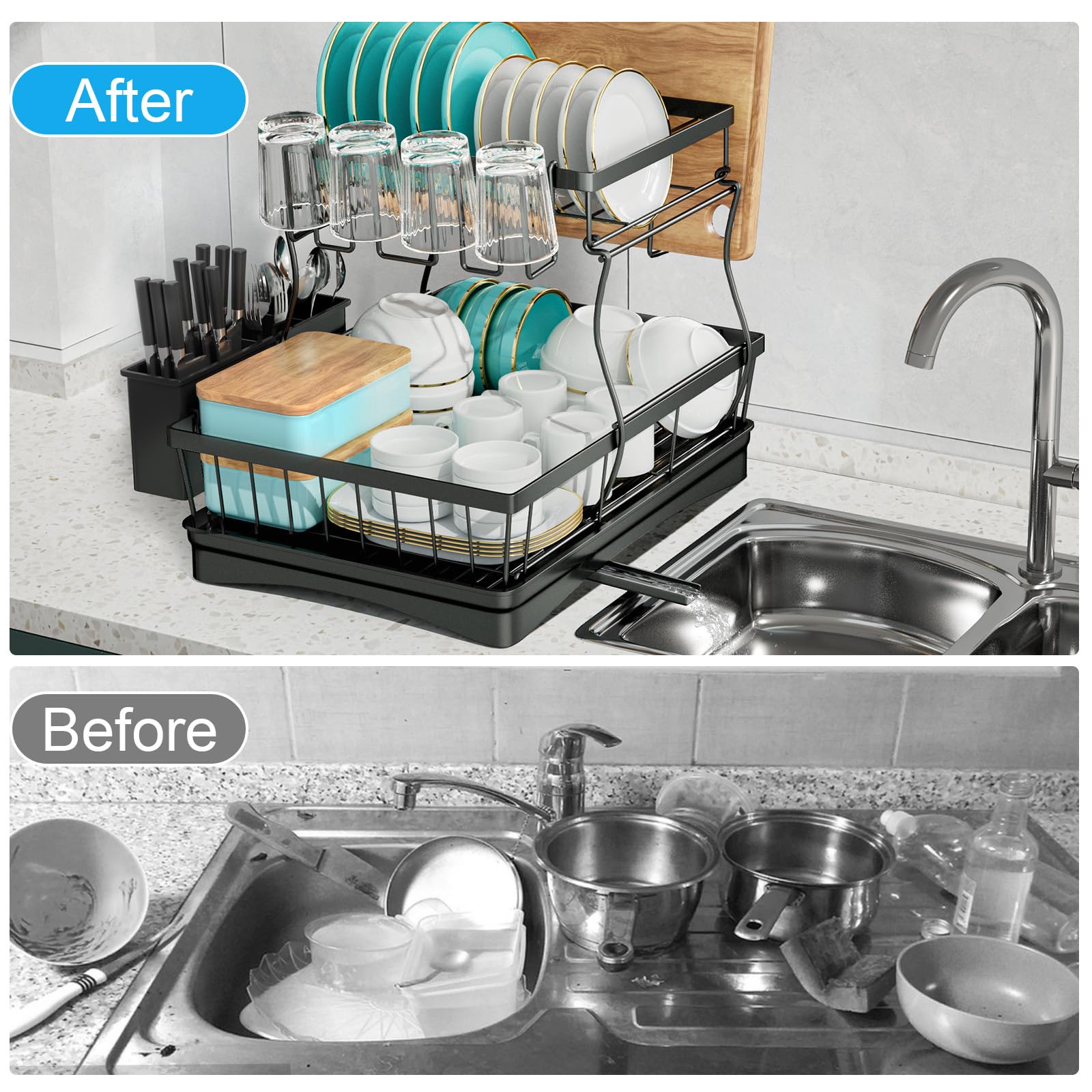 7 code 360° swivel drain spout directs water into sink