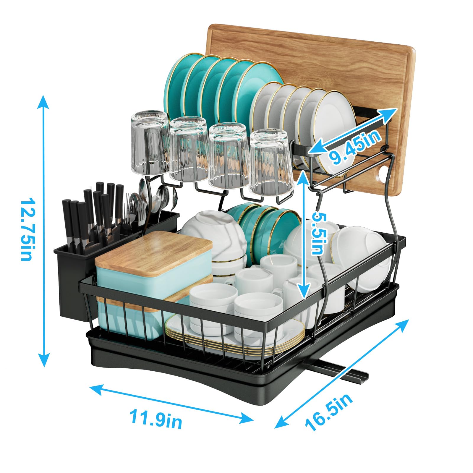 7 code two-tier rack with cup and utensil holders for kitchen organization