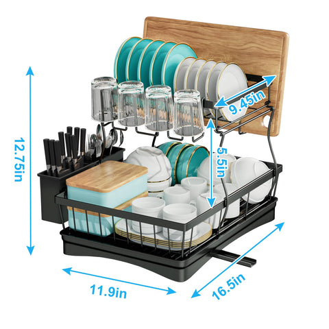7 code two-tier rack with cup and utensil holders for kitchen organization