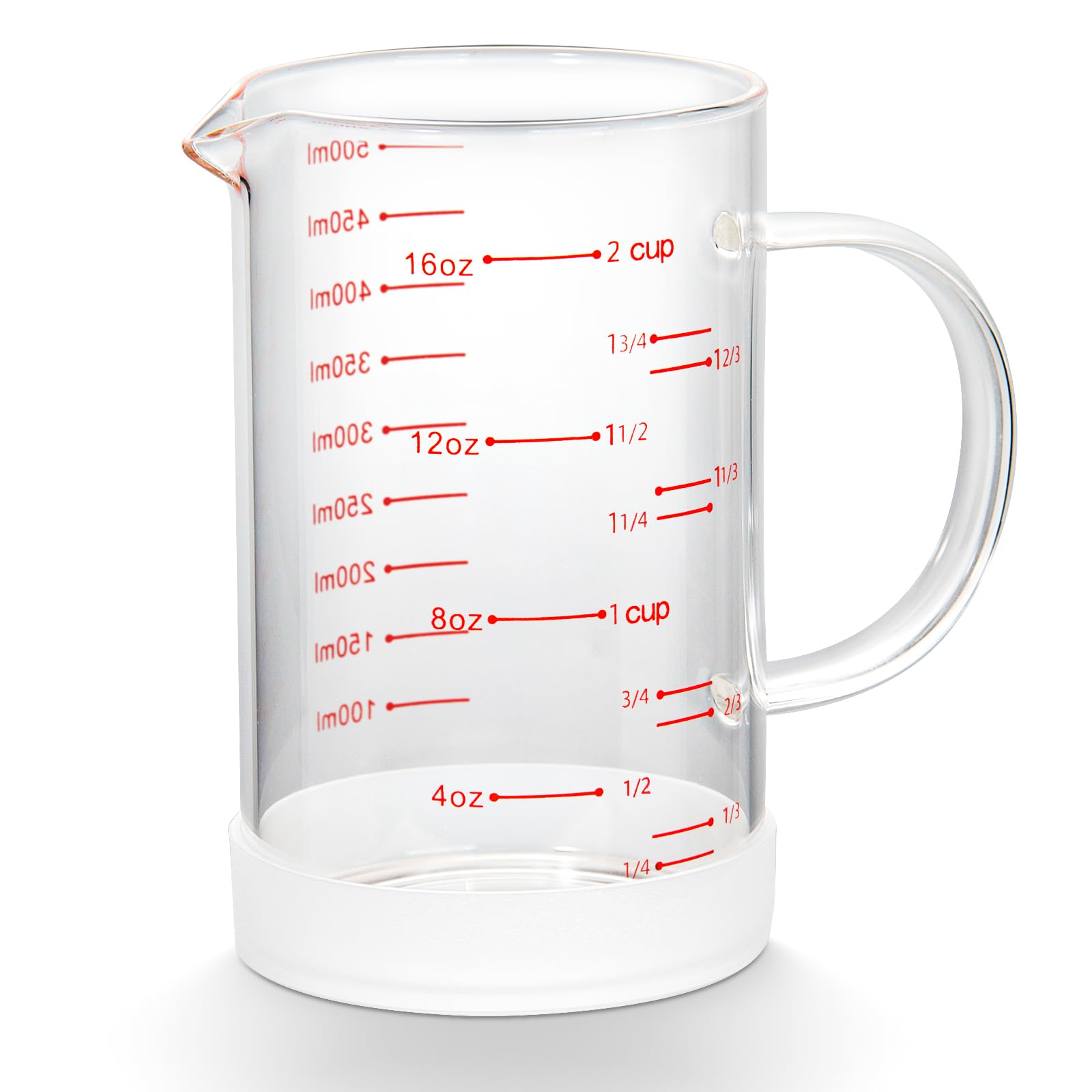 77L glass measuring cup with handle for precise pours and easy reading.