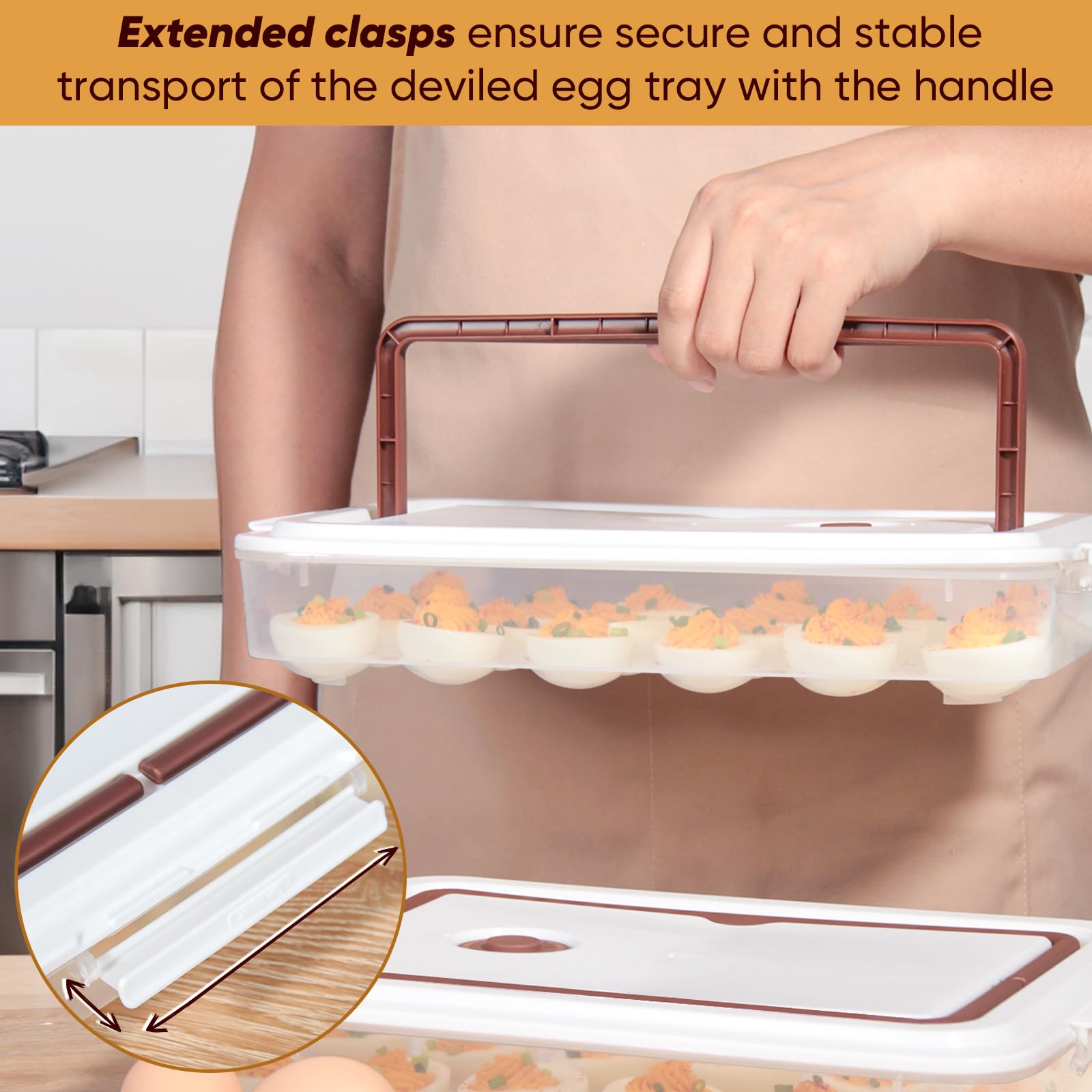 77L deviled egg tray with handle for easy carrying and stable transport