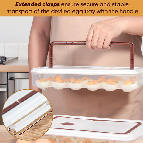 77L deviled egg tray with handle for easy carrying and stable transport