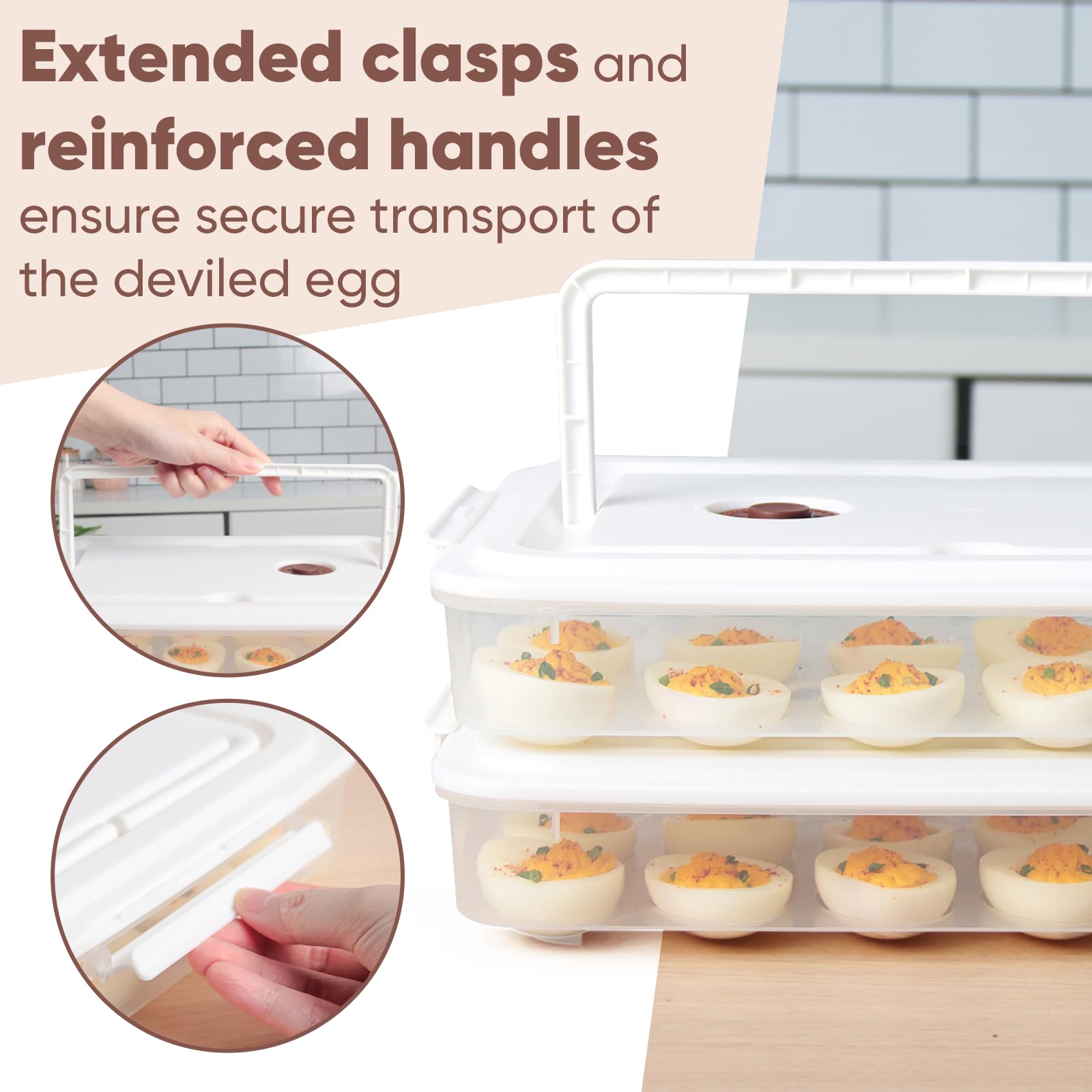 77L egg carrier with handle makes carrying deviled eggs easy