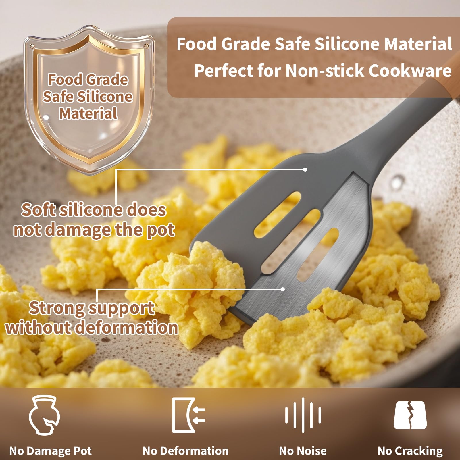 77L non-stick friendly silicone utensils with wooden handles protect cookware