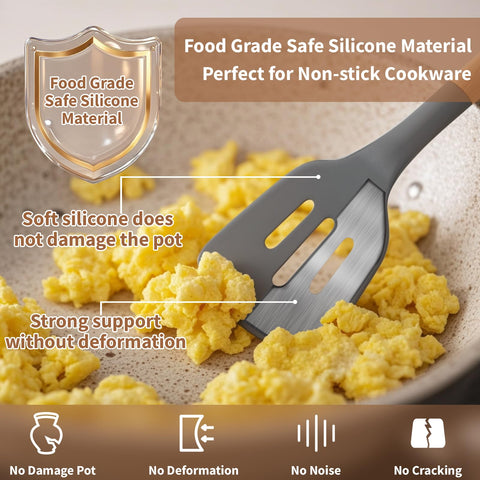 77L non-stick friendly silicone utensils with wooden handles protect cookware