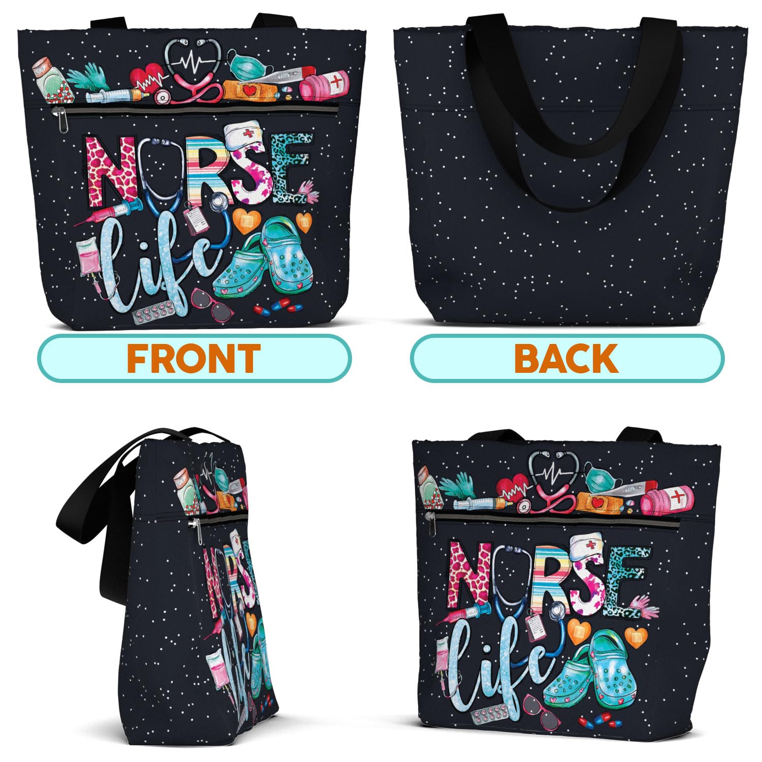 84hoods aesthetic tote bag front pocket detail for quick access