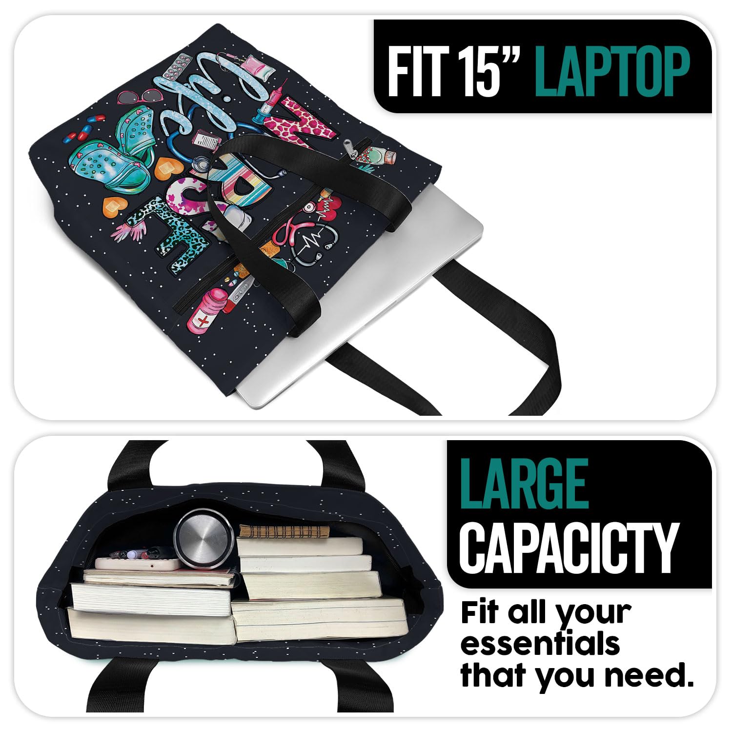 84hoods aesthetic tote bag laptop fit demonstrates 15-inch laptop capacity