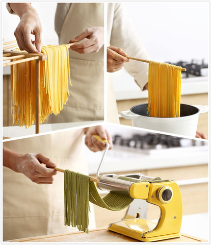 8SOM rack with 12 bars keeps fresh pasta evenly spaced for air drying.