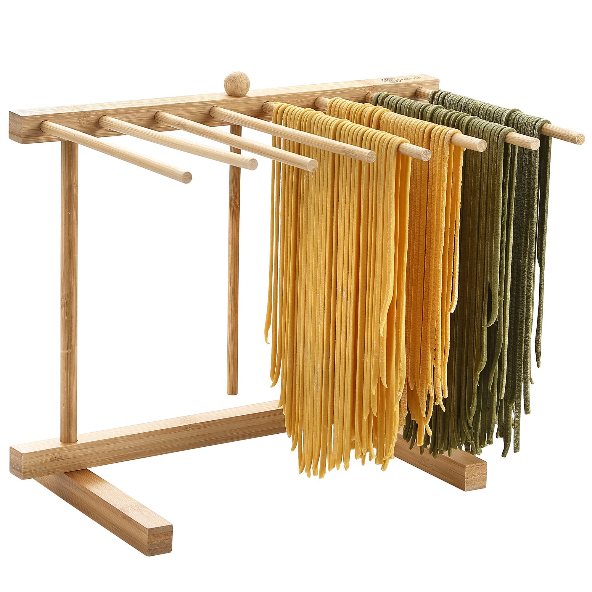 8SOM Bamboo Pasta Drying Rack with 8 Bars enables organized air-drying of pasta