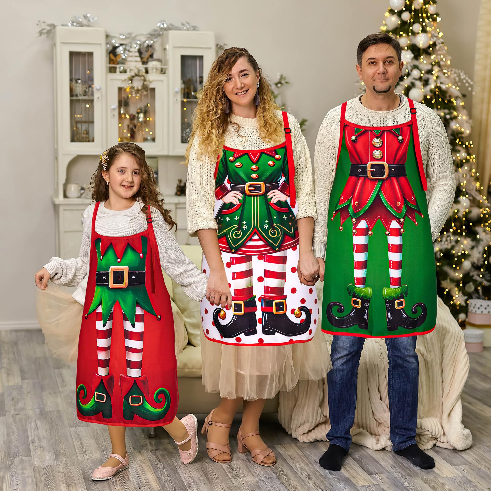 90shine Christmas elf apron designs, four options to add holiday cheer while cooking.
