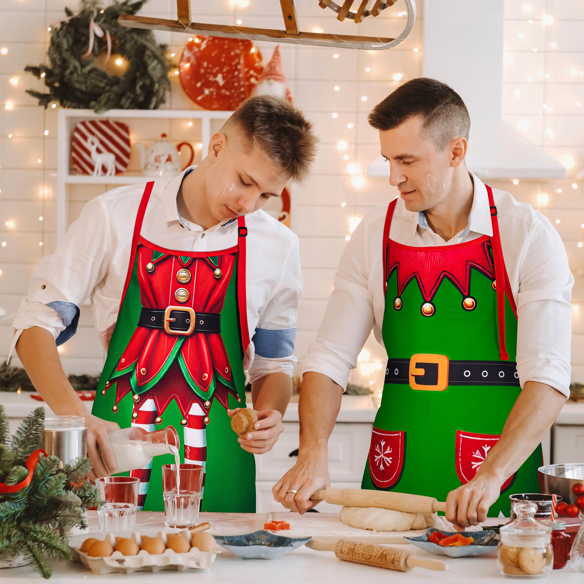 90shine Christmas elf apron set, ideal for festive kitchen celebrations and parties.
