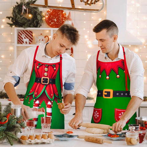 90shine Christmas elf apron set, ideal for festive kitchen celebrations and parties.