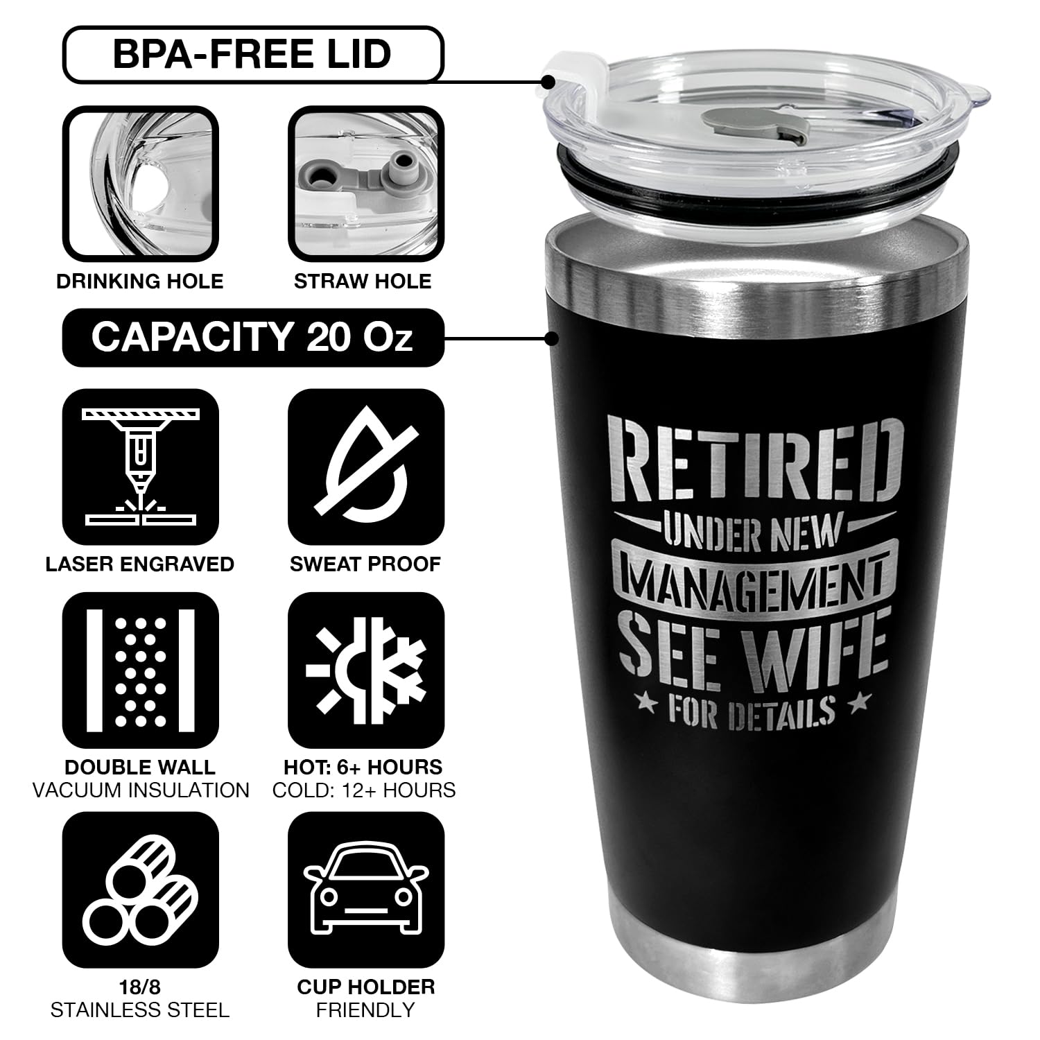 94Bright retirement tumbler in desk use, perfect for afternoon tea on the job.
