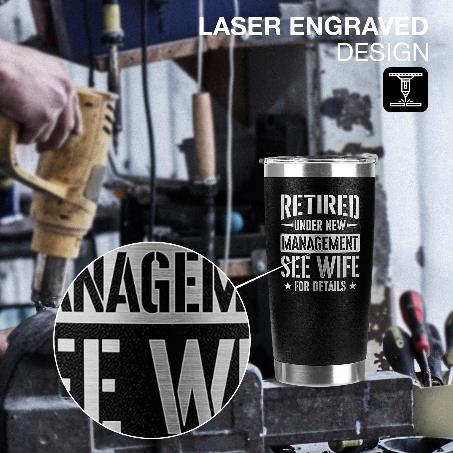 94Bright retirement tumbler double-wall insulated, keeps hot or cold beverages longer.