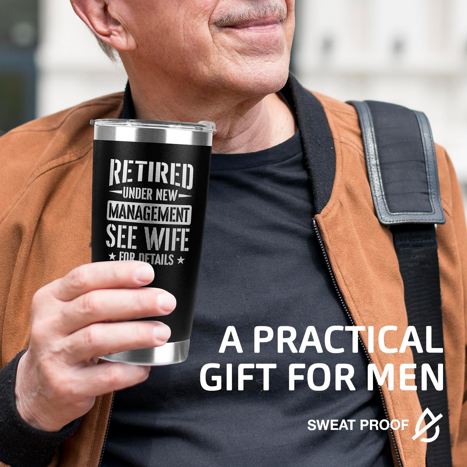 94Bright retirement tumbler with spill-resistant lid for travel.