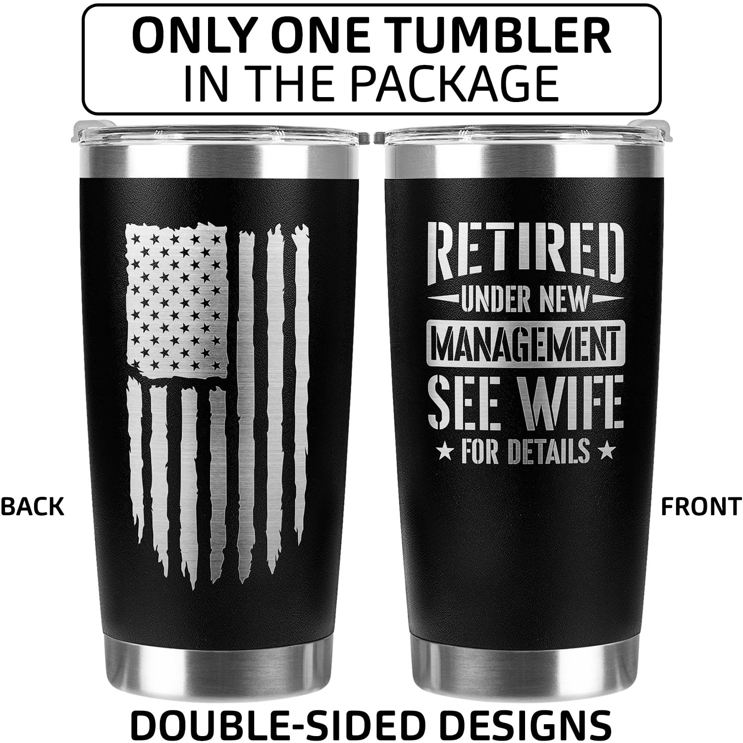 94Bright retirement tumbler stainless steel exterior, durable for daily use.