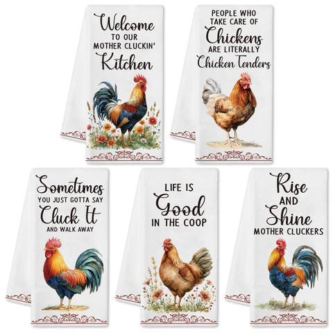 9tilight rooster-pattern dish towel set for quick drying dishes and countertops.