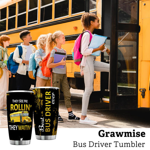 Grawmise funny bus driver design tumbler adds a playful touch to routines.