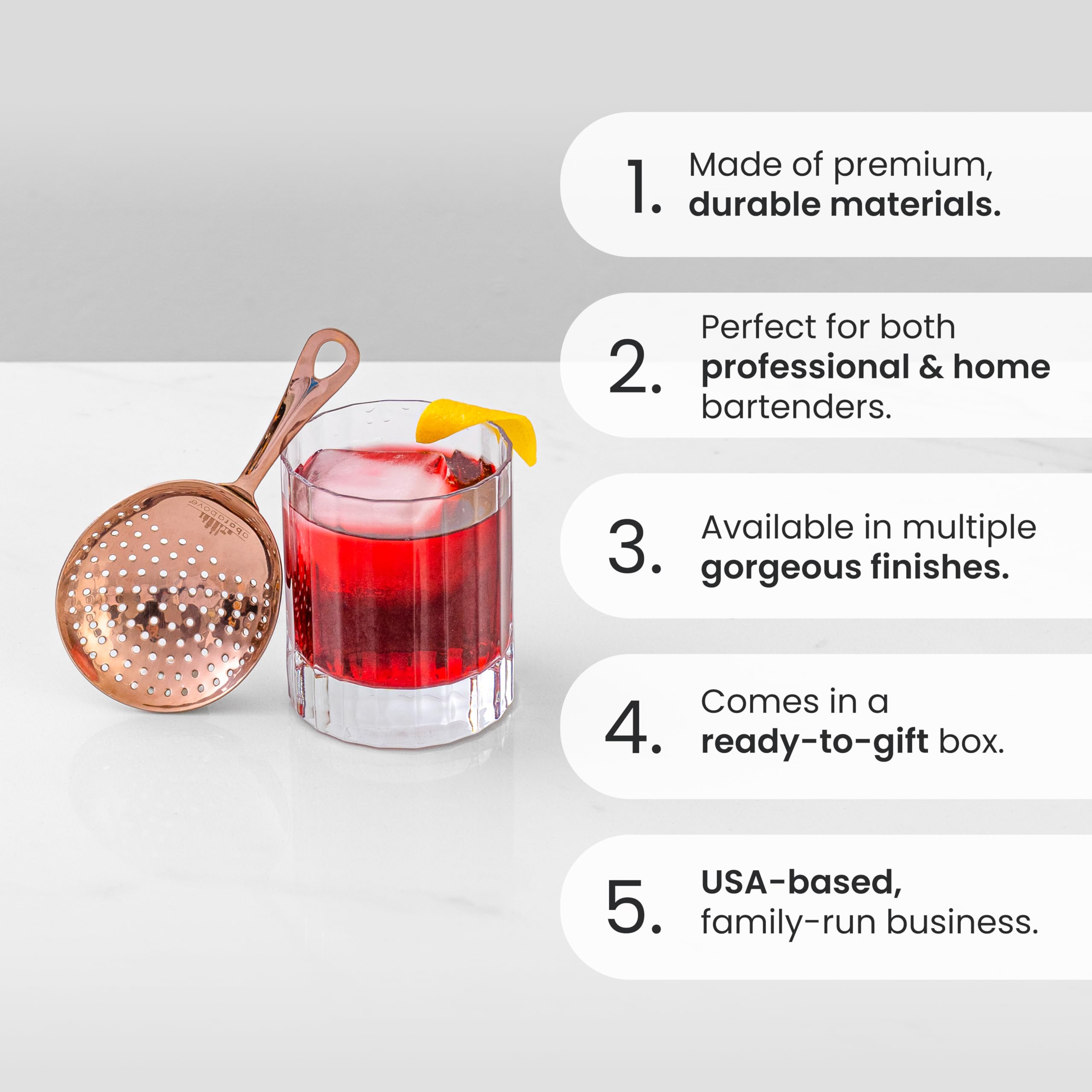 A Bar Above julep strainer handle with ergonomic grip