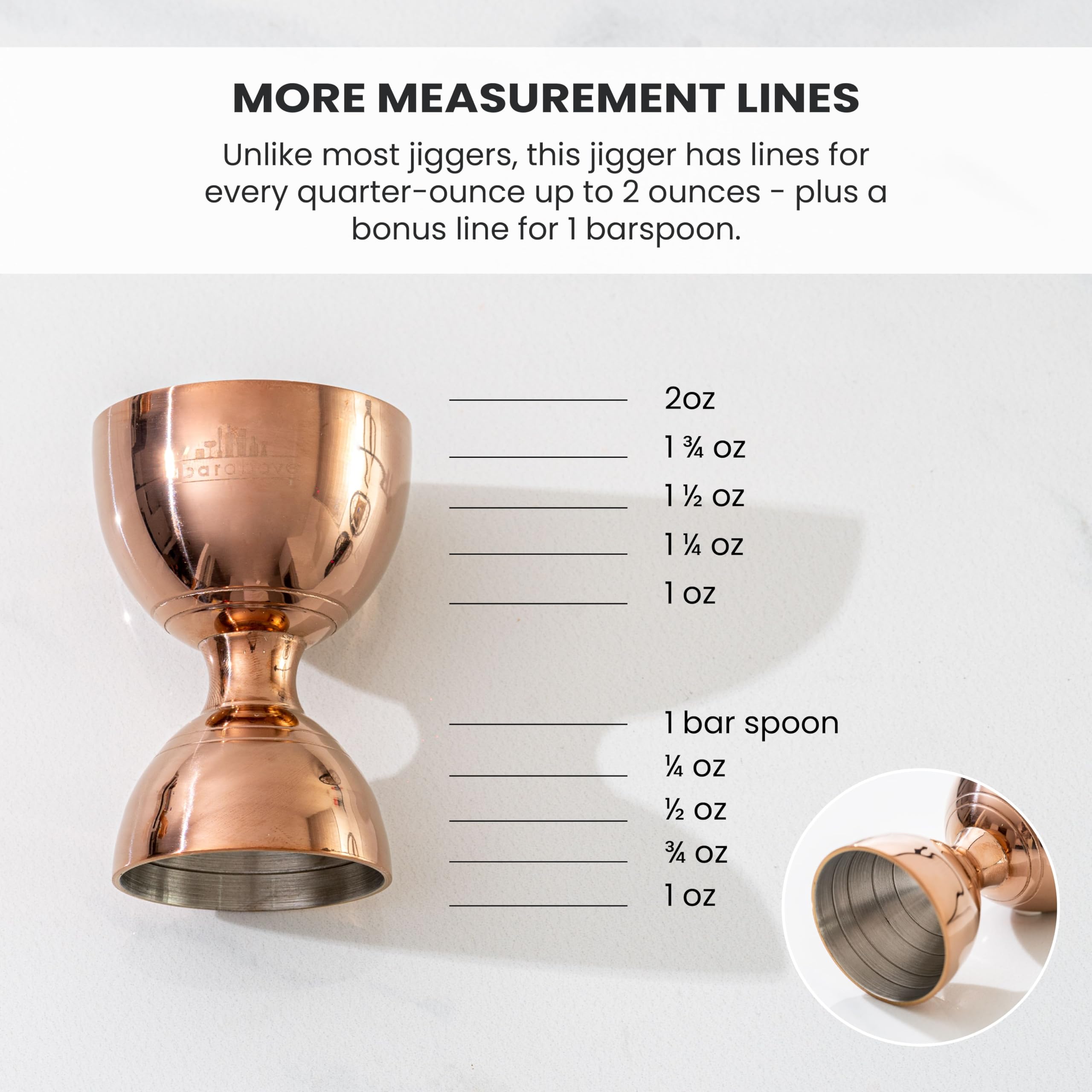 A Bar Above rolled lip reduces drips for cleaner pours.