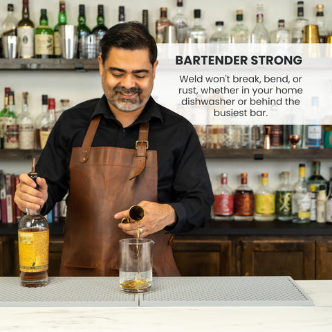 A Bar Above rolled lip design reduces drips during pours.