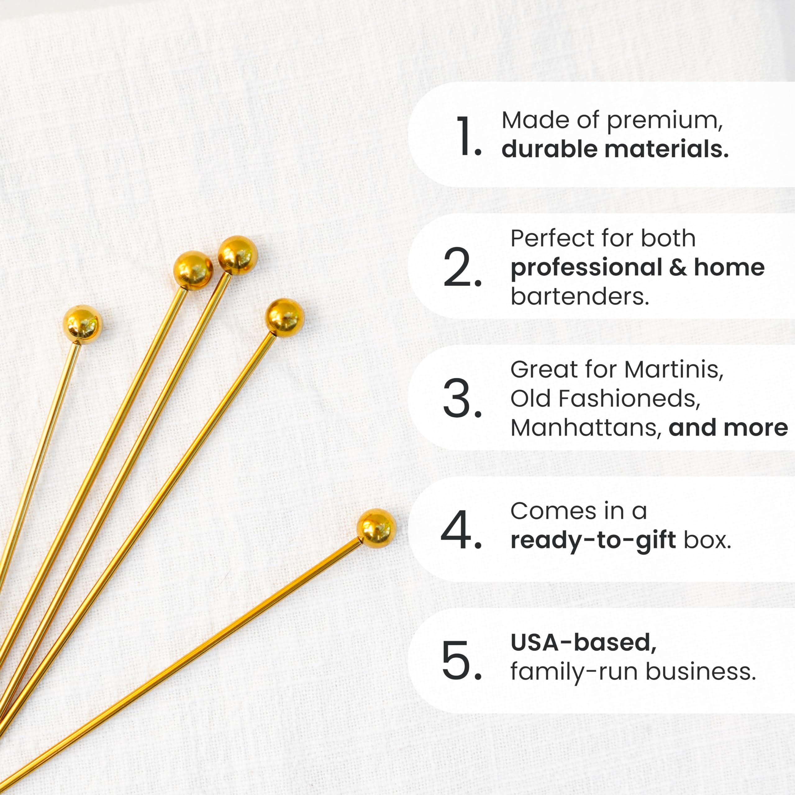 A Bar Above durable 8-inch picks set for short and long drink garnishes.