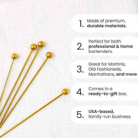 A Bar Above durable 8-inch picks set for short and long drink garnishes.