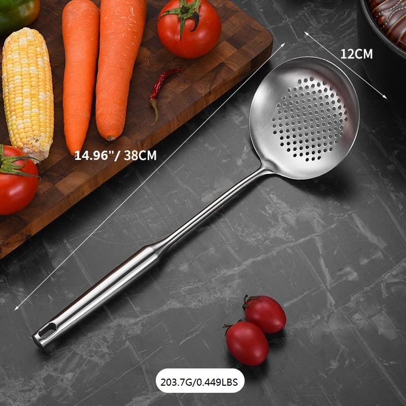 A · HOUSEWARE Skimmer pasta and vegetables draining in one motion.