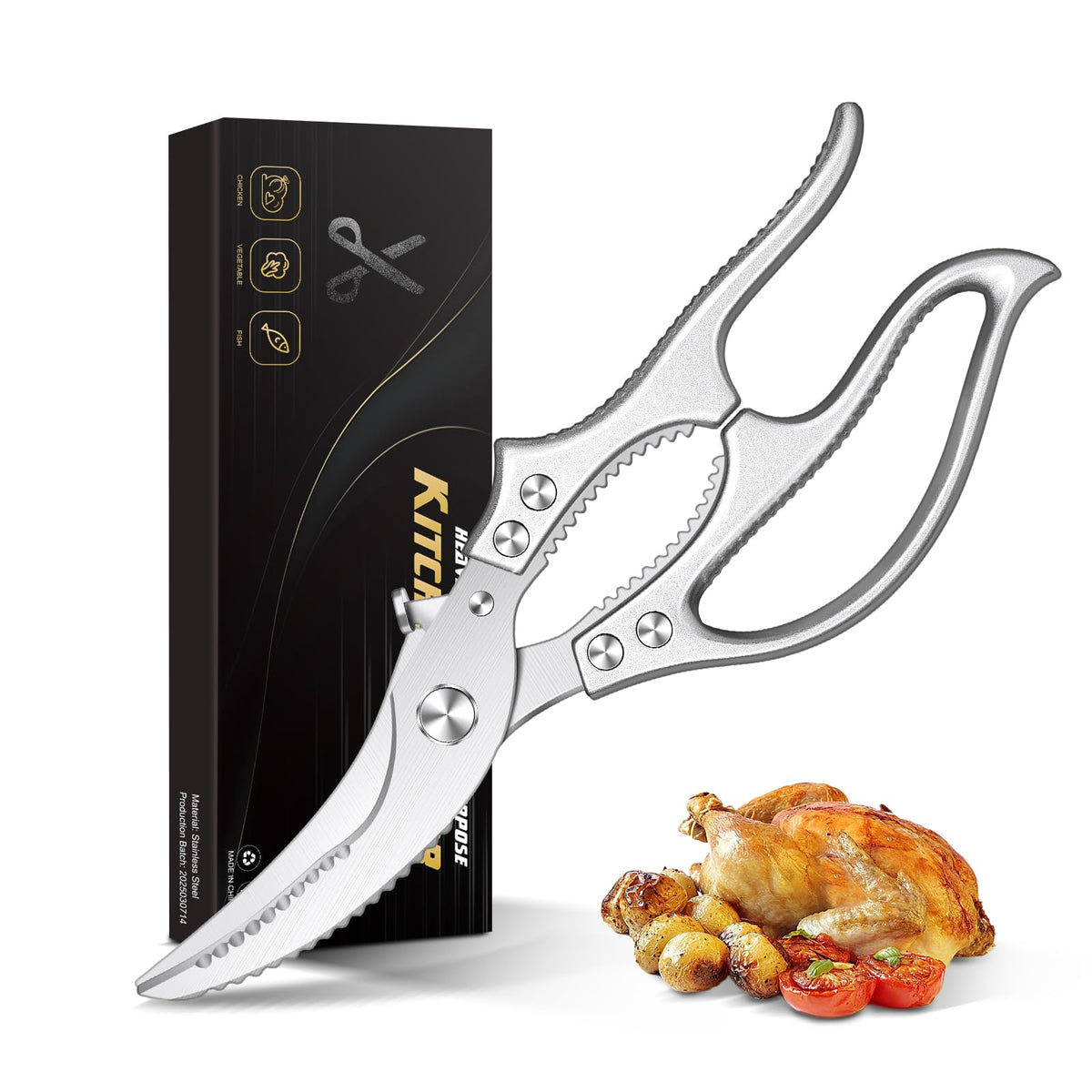 Aaeiirey heavy-duty poultry shears blade close-up for precise cuts