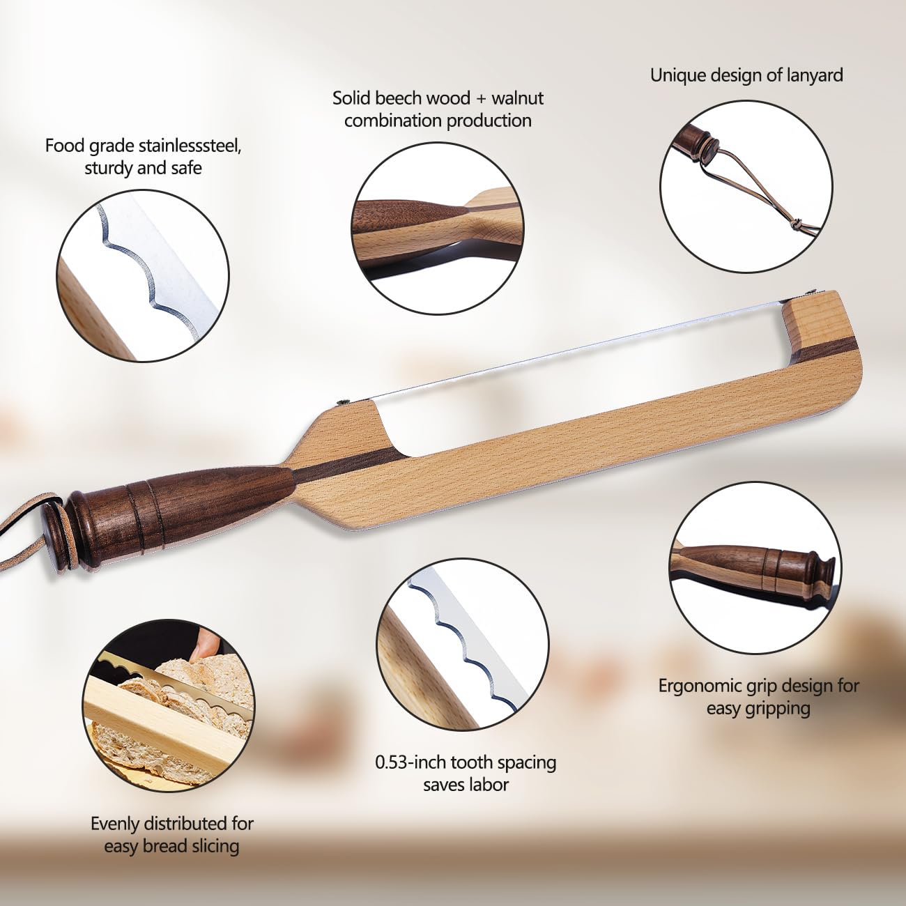 AAEJE fiddle bow handle bread knife demonstrates ergonomic design for comfortable slicing.