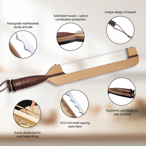 AAEJE fiddle bow handle bread knife demonstrates ergonomic design for comfortable slicing.