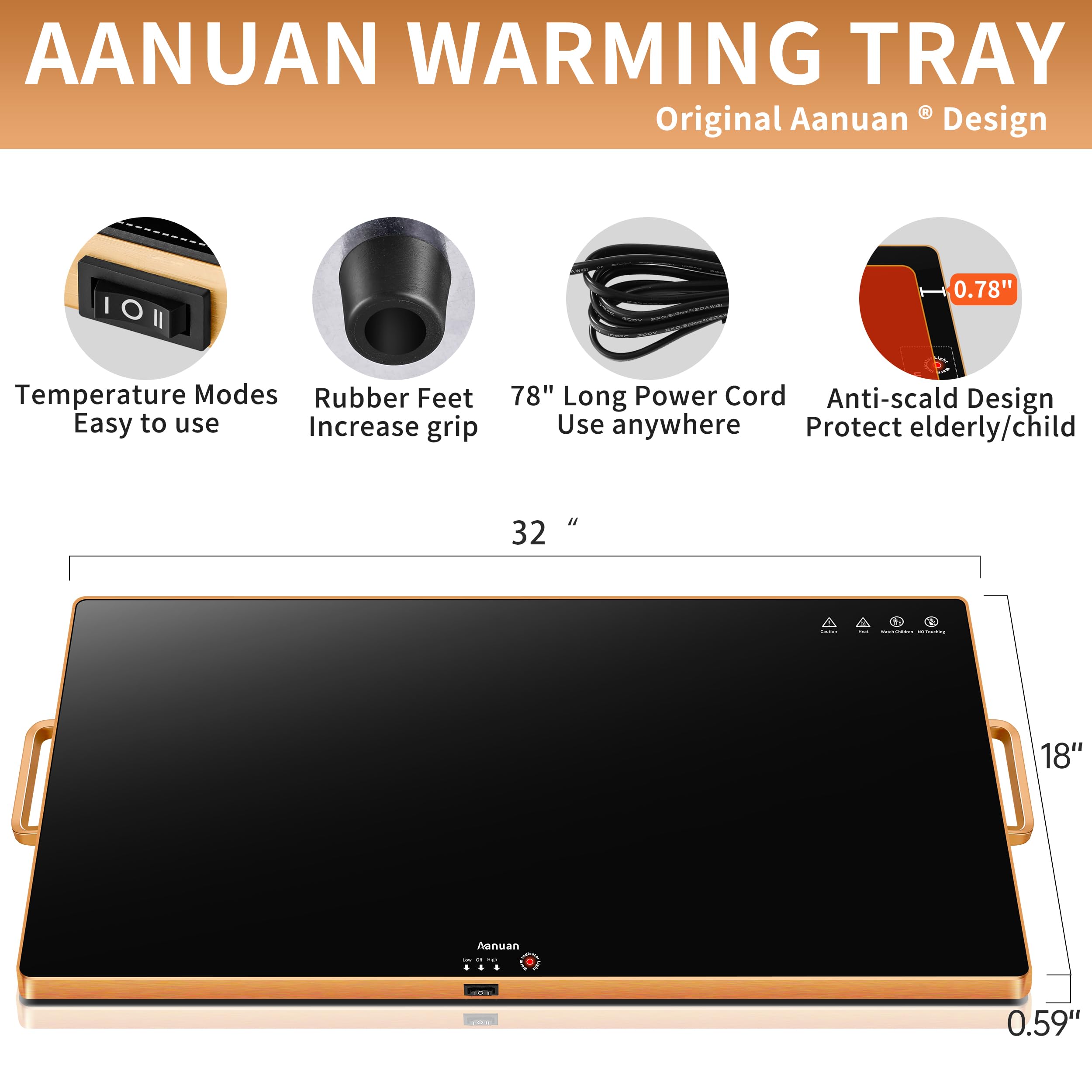 Aanuan warming tray with gold handles for easy transport