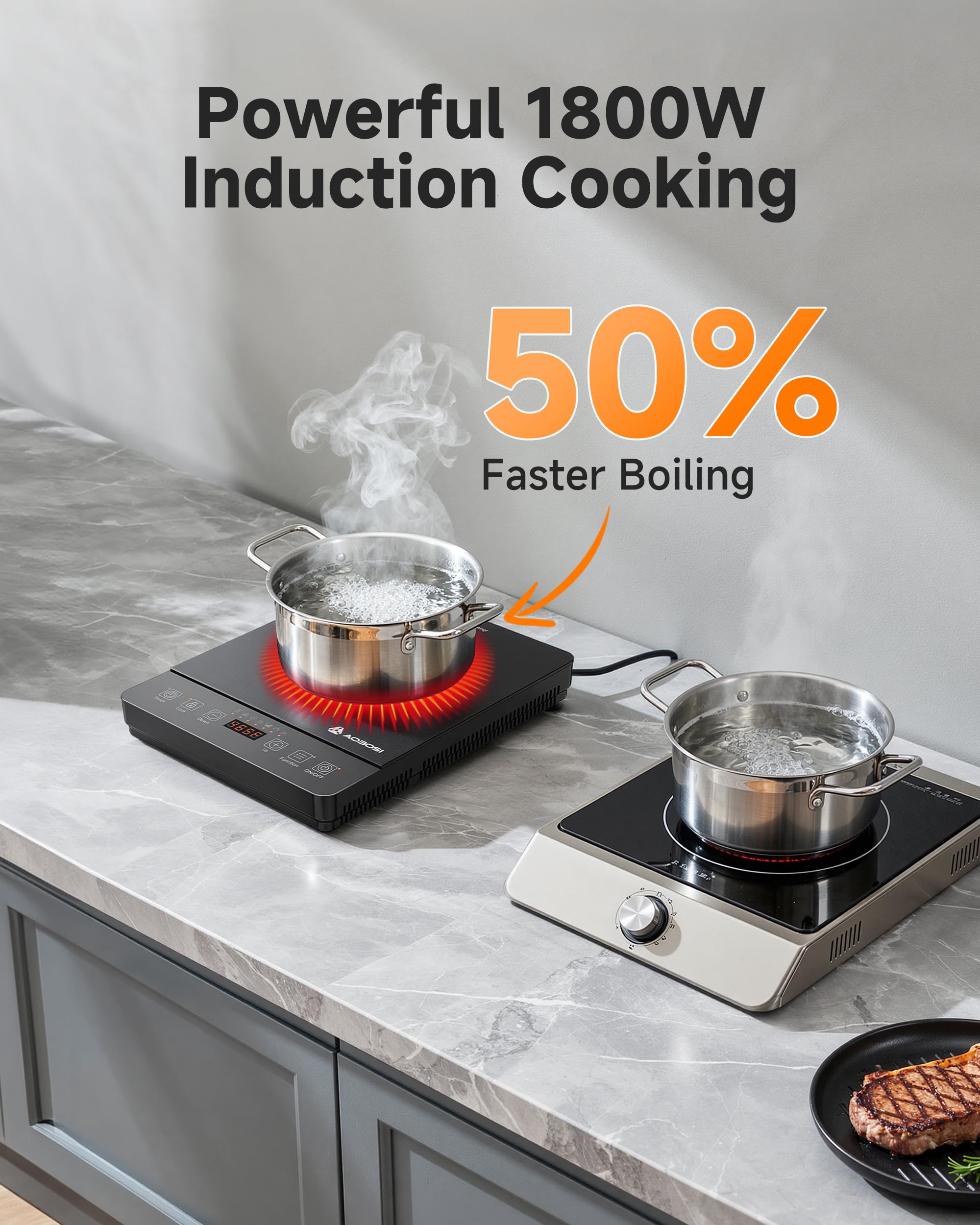 AAOBOSI induction cooktop features 20 power levels for versatile cooking
