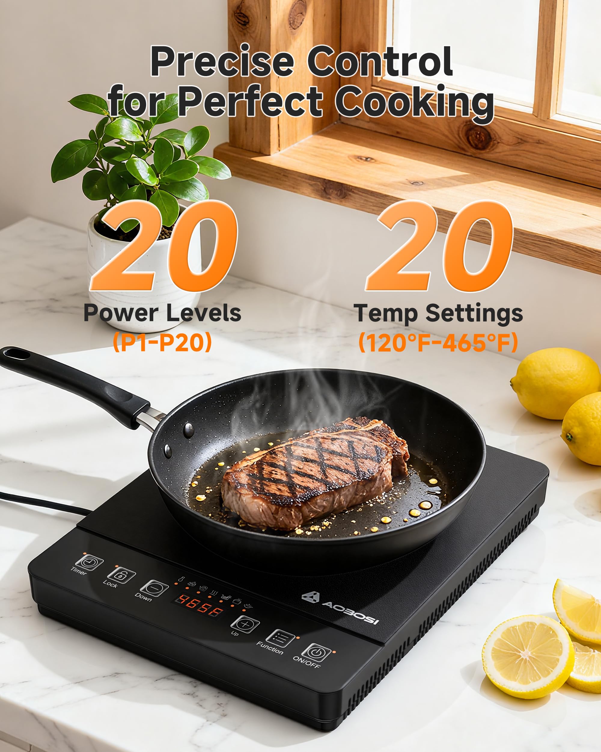 AAOBOSI induction cooktop with a 6-8 inch coil for even heating and quick meals