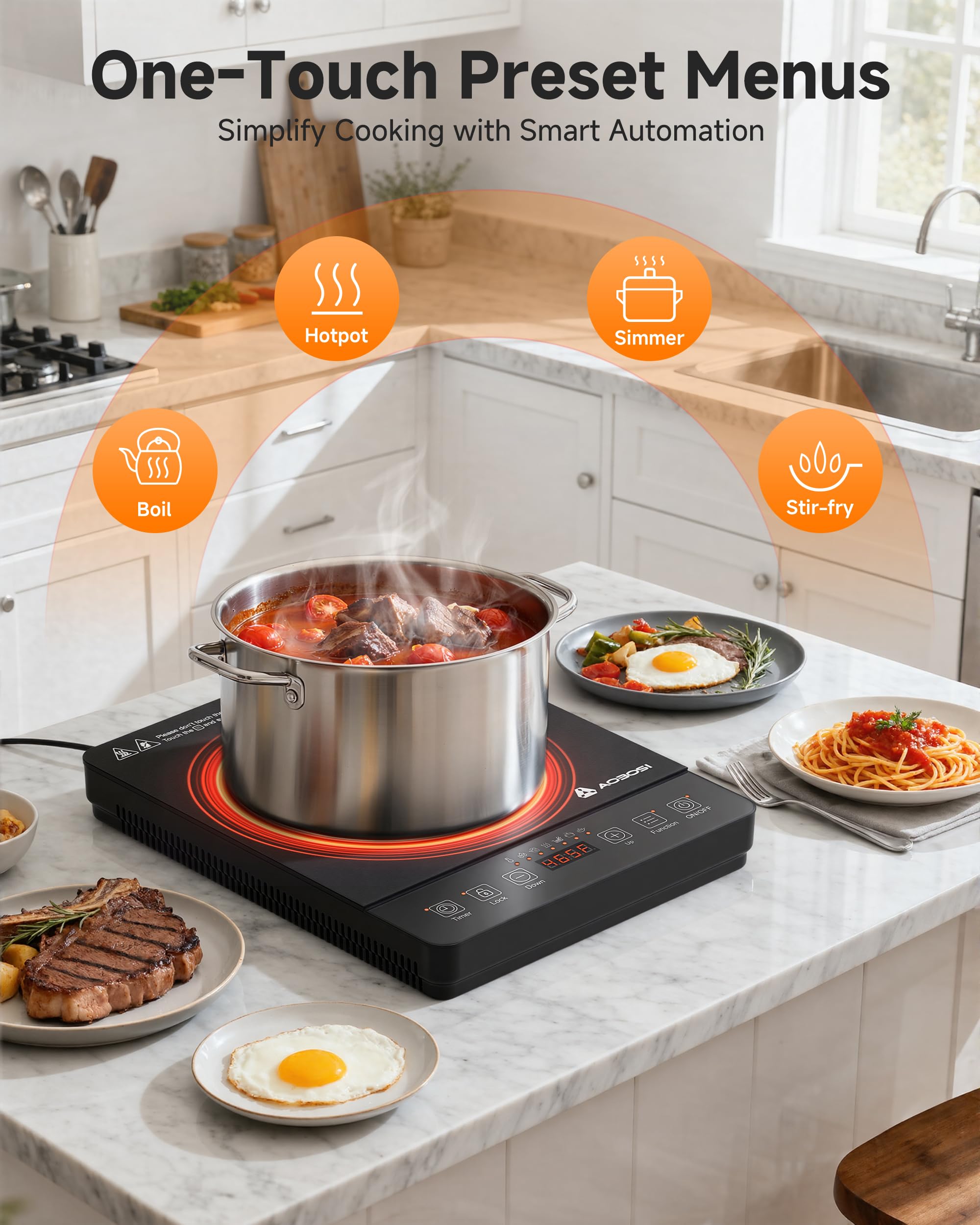 AAOBOSI induction cooktop provides precise temperature control for delicate dishes