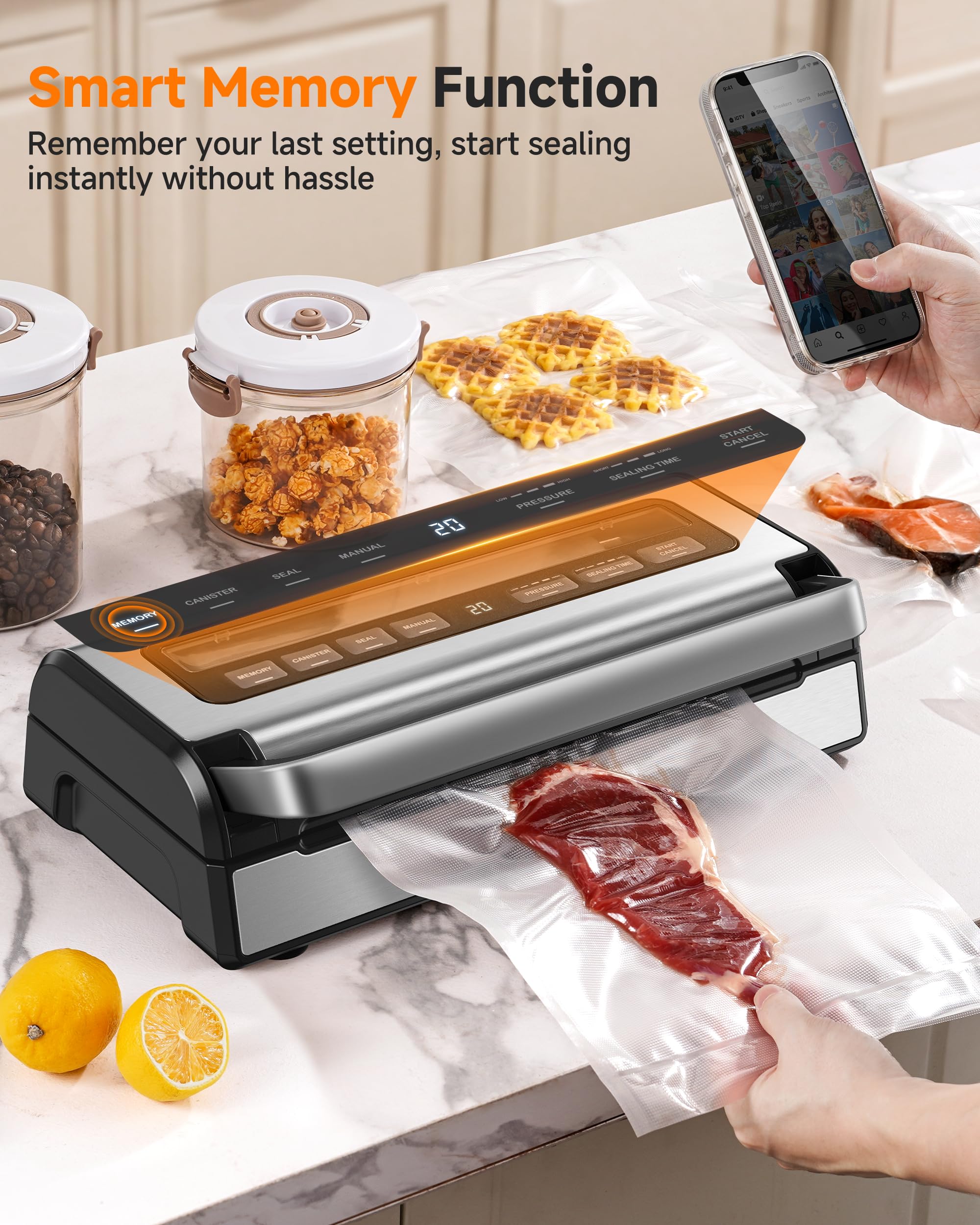 User sealing meat with AAOBOSI to extend freshness