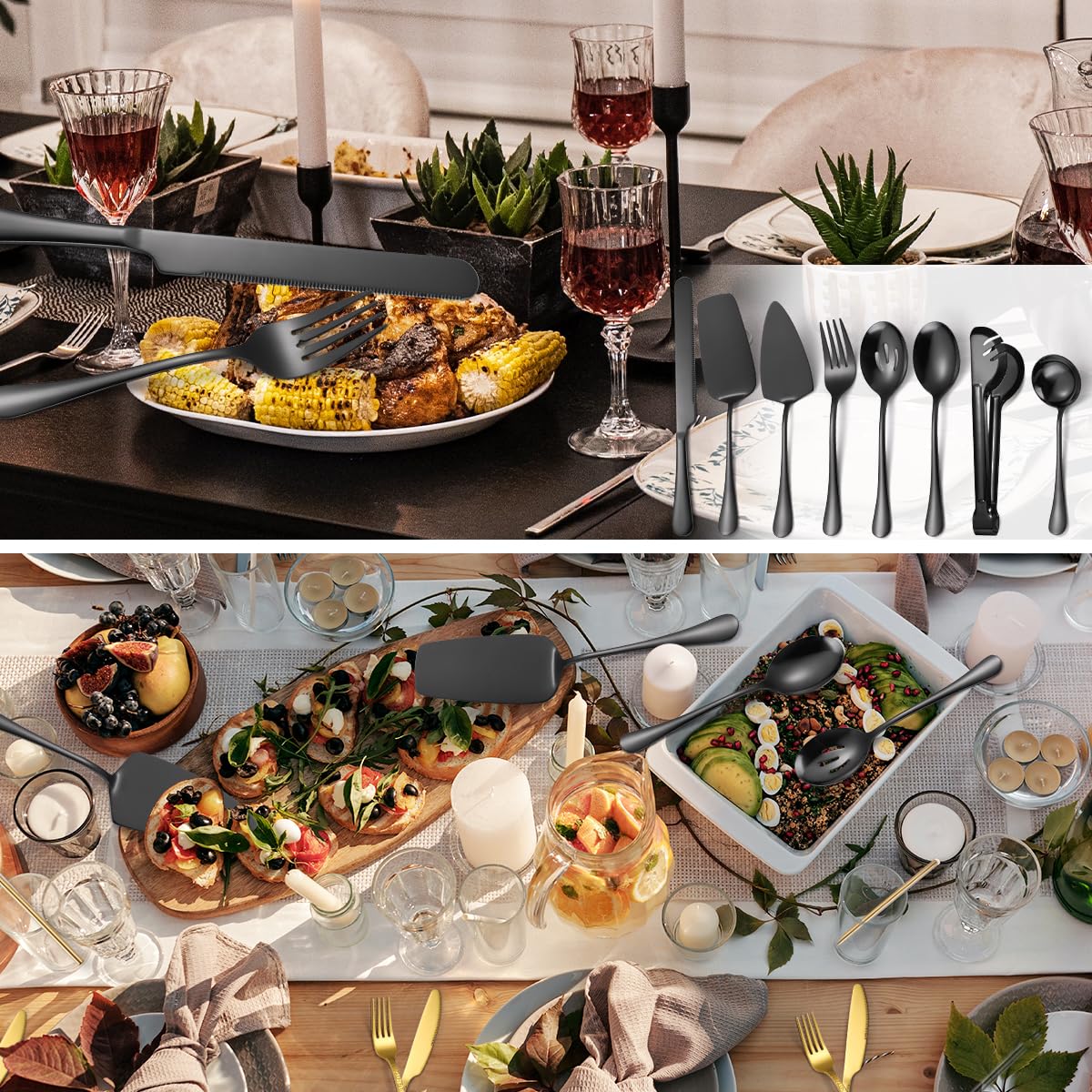 AARAINBOW Exquisite 8-Piece Set serving tongs in action at a buffet.