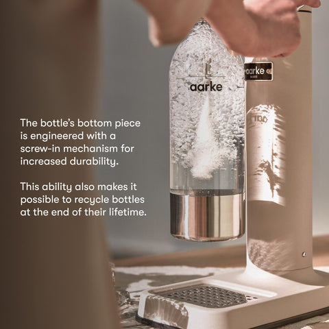 Aarke bottle made from BPA-free PET material for safe use.