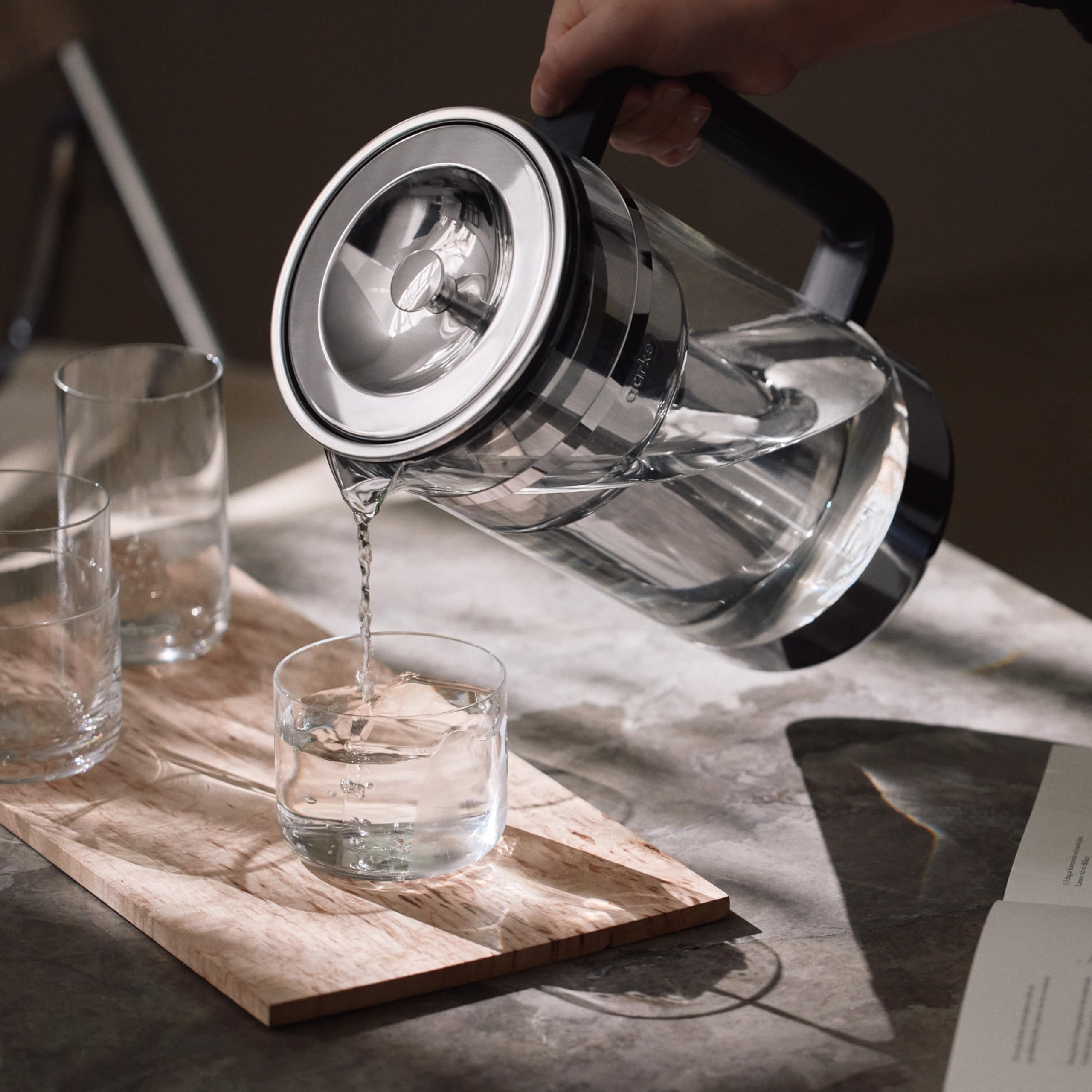 Aarke Purifier detachable silicone bumper protecting the glass carafe.