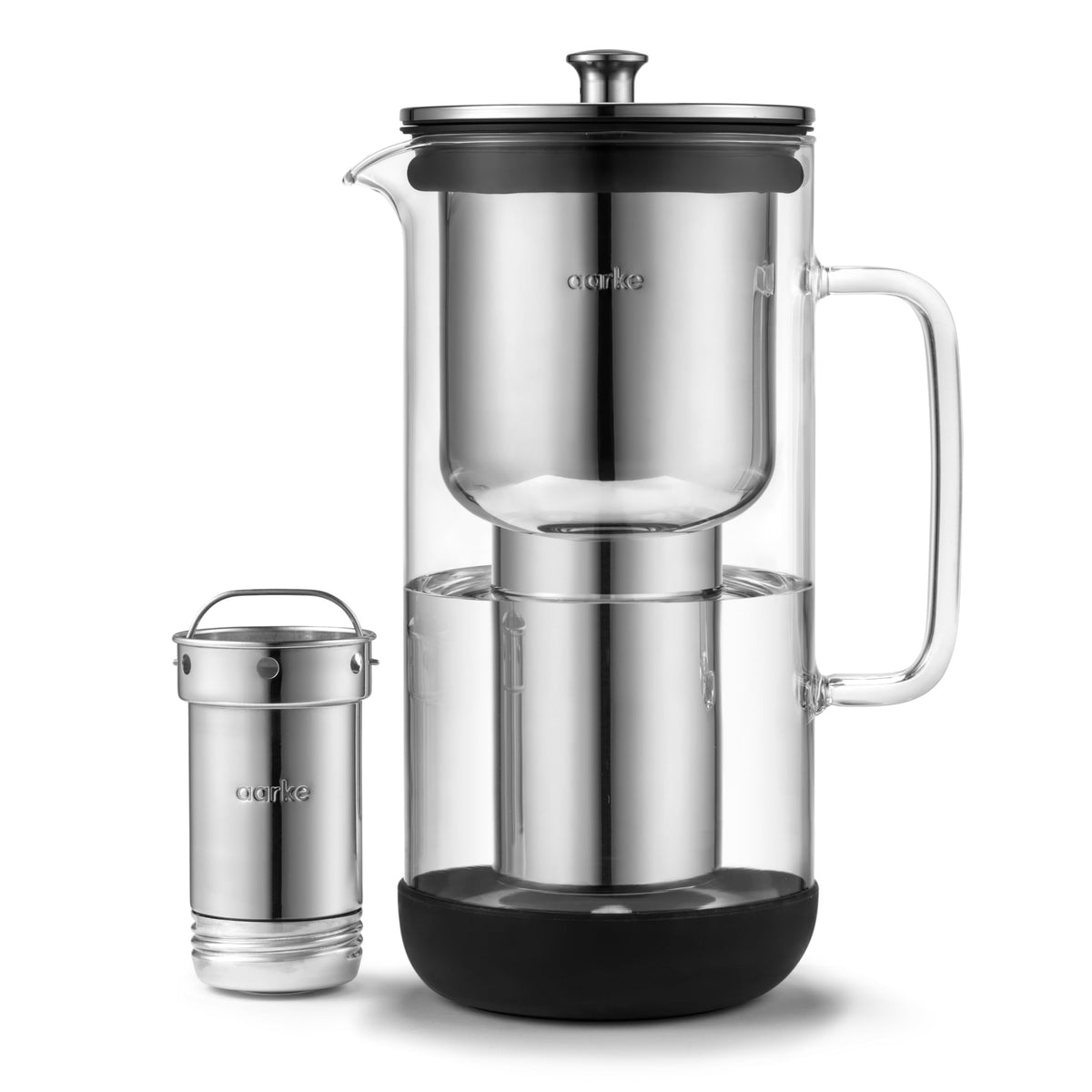 Aarke Purifier glass water pitcher with clear carafe for fresh-tasting water